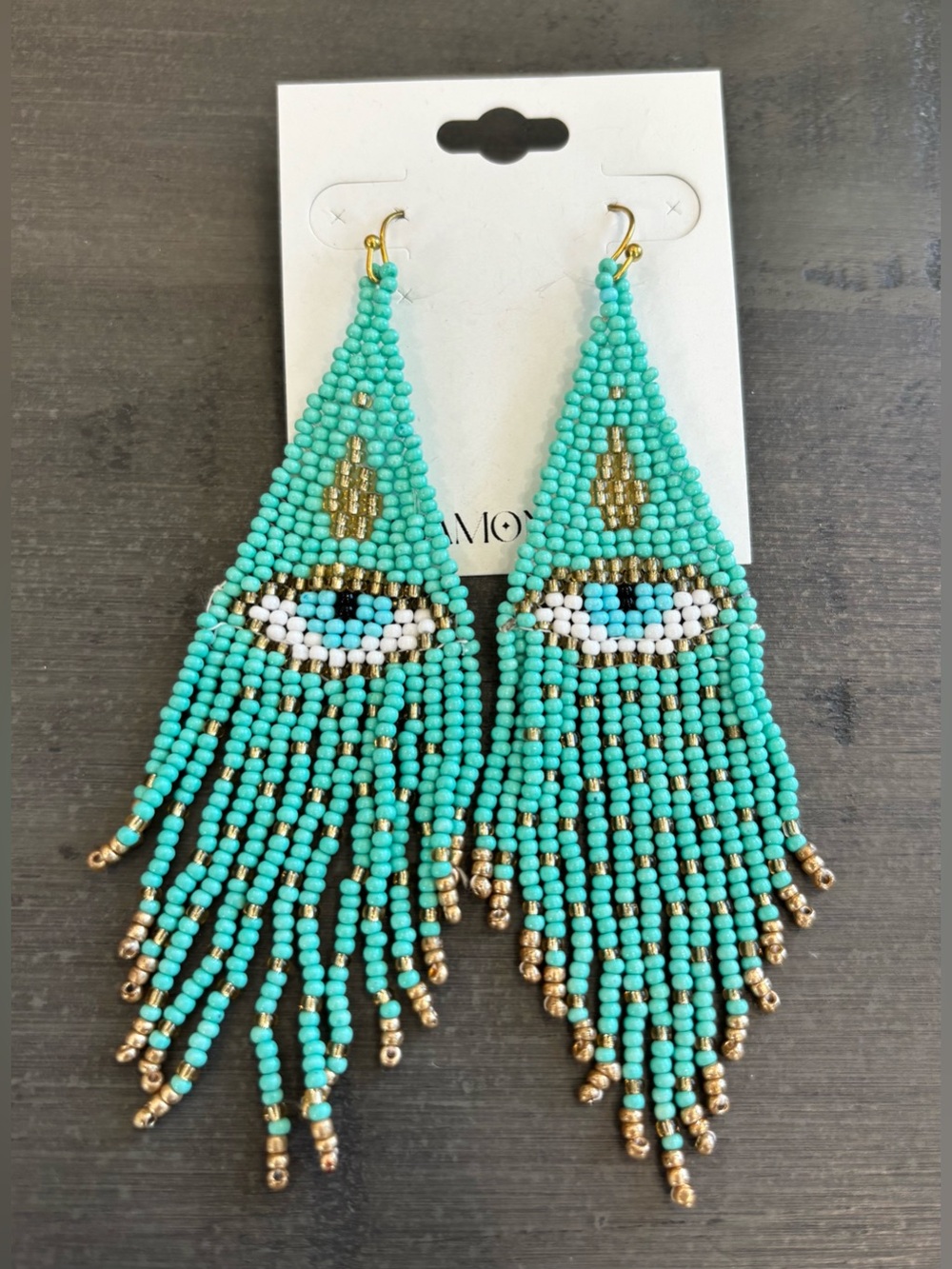 Beaded Fringe Eye Earrings in Turquoise and Gold